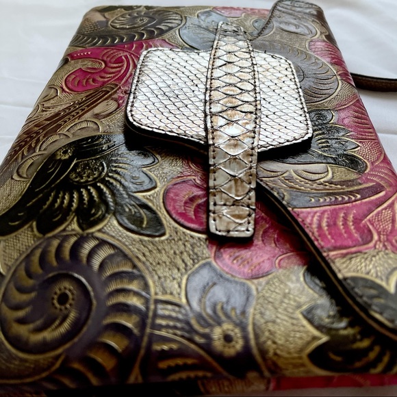 Vintage Python-Skin And Embossed Leather Clutch - Picture 3 of 11